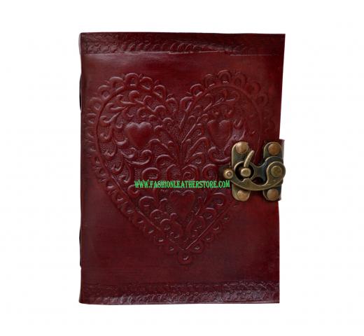 Embossed Heart Love Leather Journal Blank Dairy Note Book Handmade Paper 120 Pages